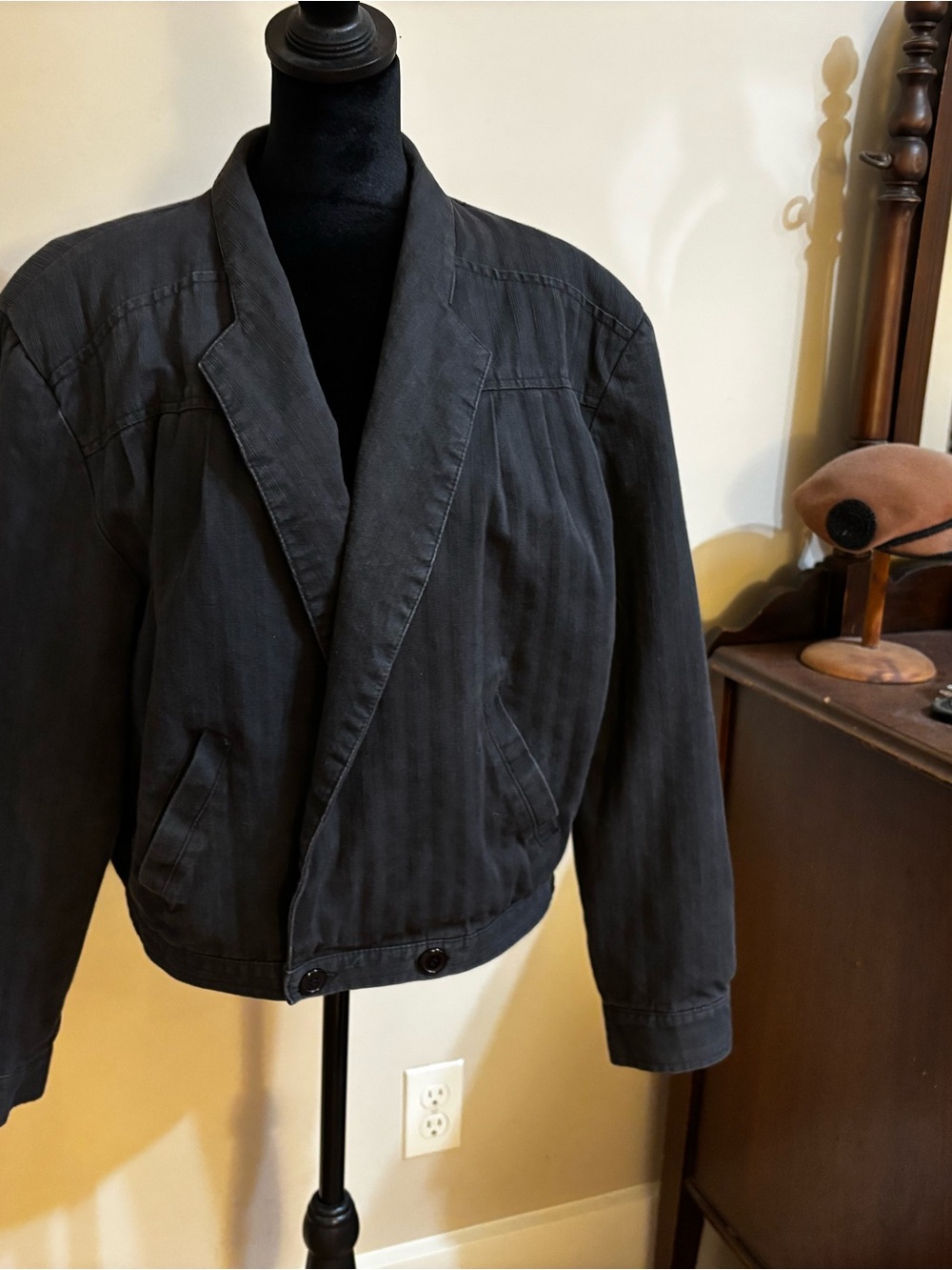 80’s Men's Black Shawl-Collar Bomber Jacket